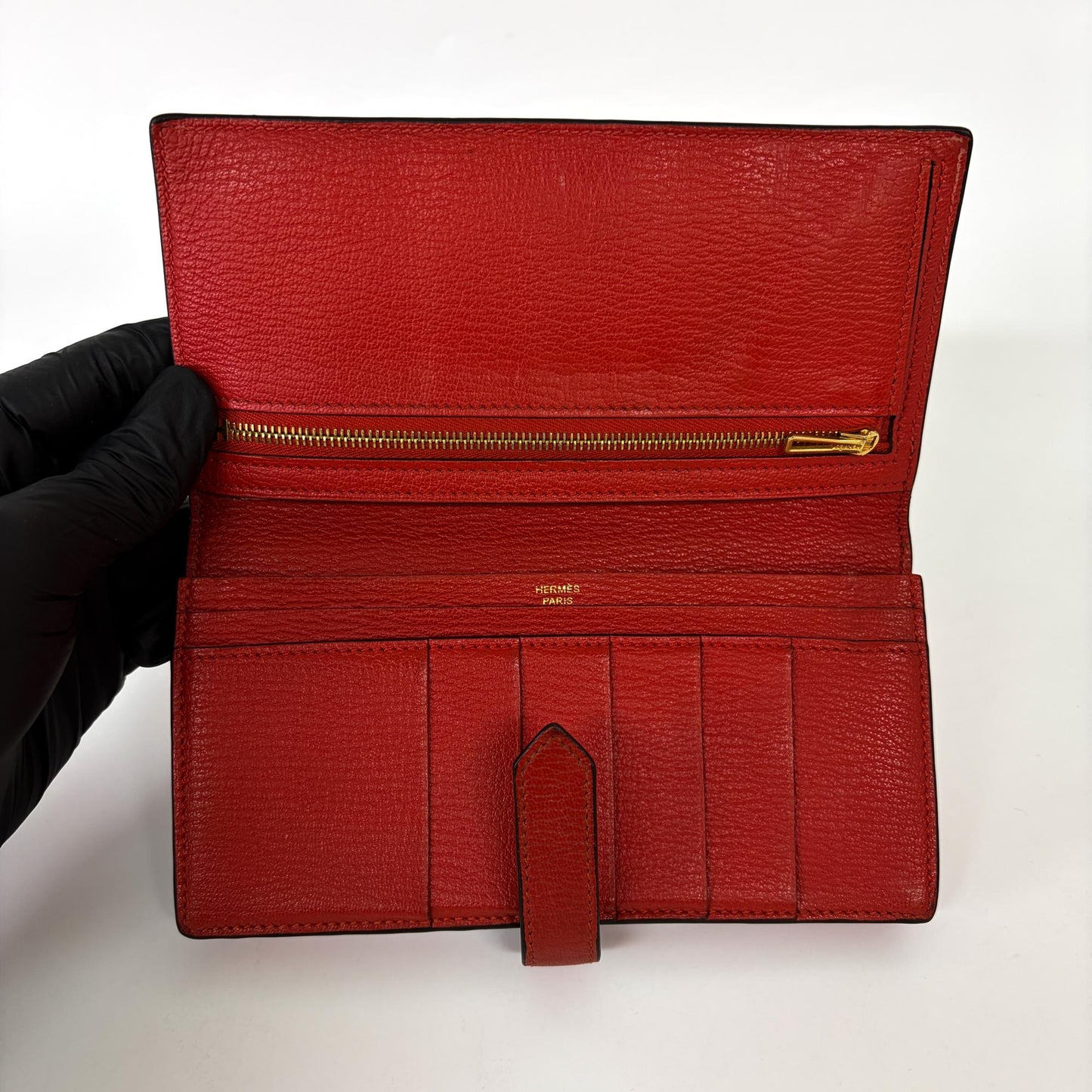 Hermès Beane Soufflé Wallet Rouge Kazak Gold Hardware A Stamp
