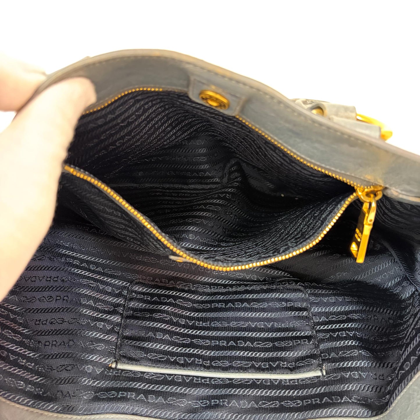 Prada Vitello Shine Leather Tote Bag Blue