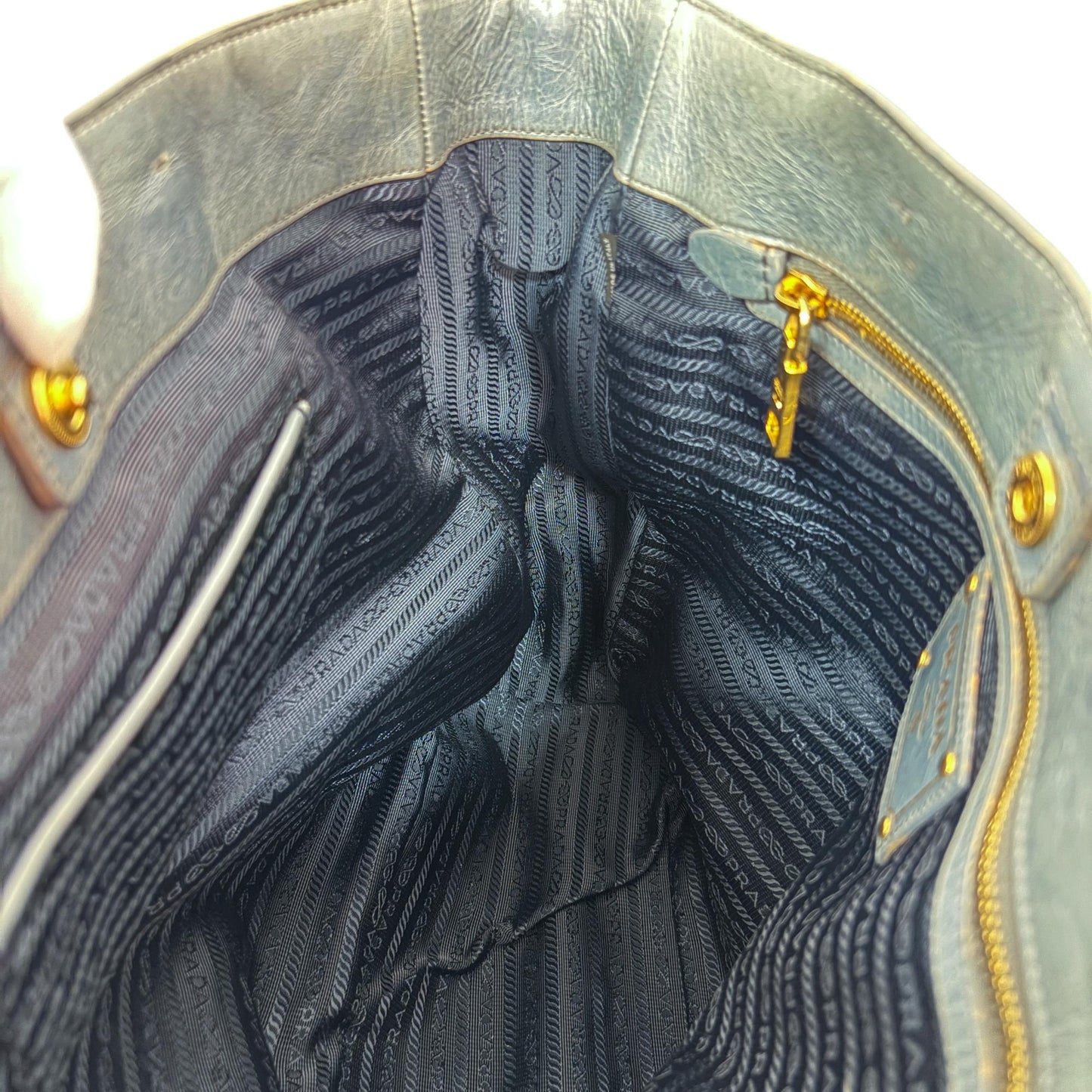 Prada Vitello Shine Leather Tote Bag Blue