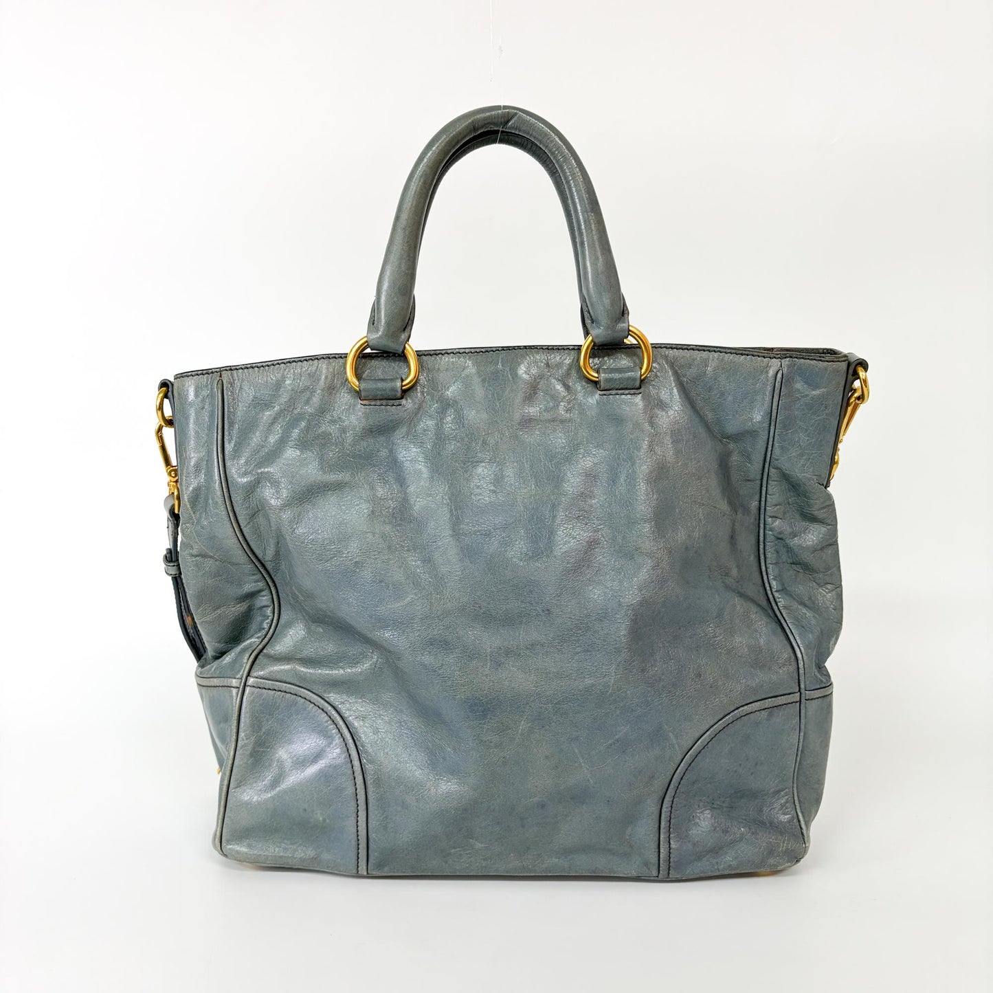 Prada Vitello Shine Leather Tote Bag Blue