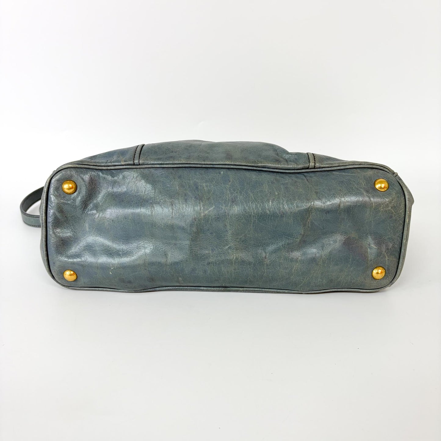 Prada Vitello Shine Leather Tote Bag Blue