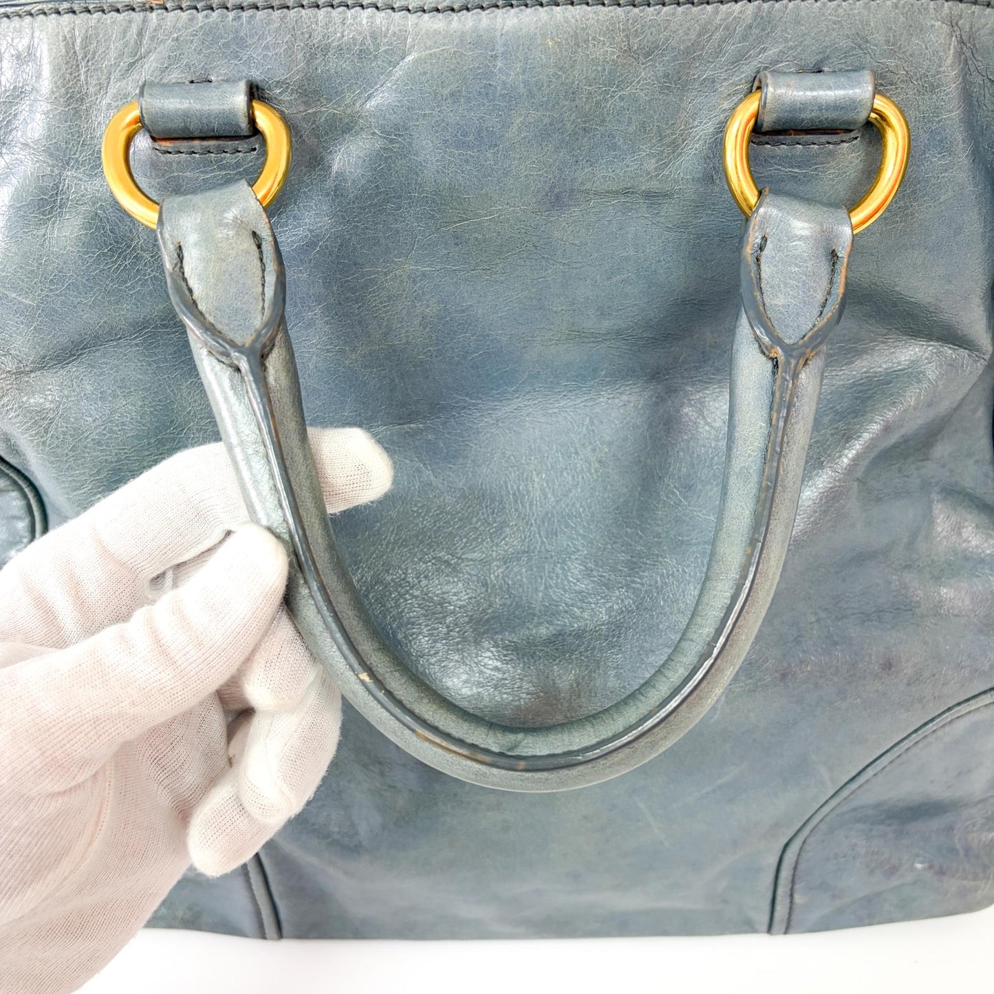Prada Vitello Shine Leather Tote Bag Blue