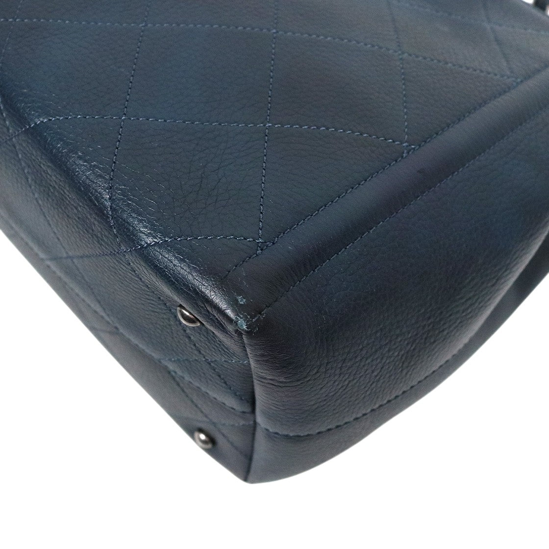 Chanel Navy Leather Large CC Logo Season Shoulder Bag