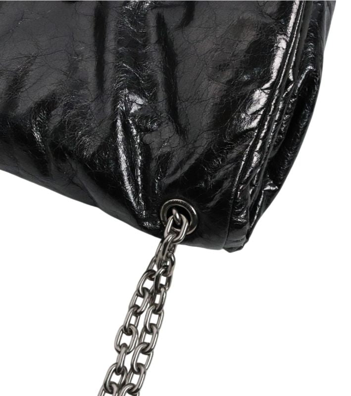 Balenciaga Metallic Black Medium Silver-Plated Monaco Bag