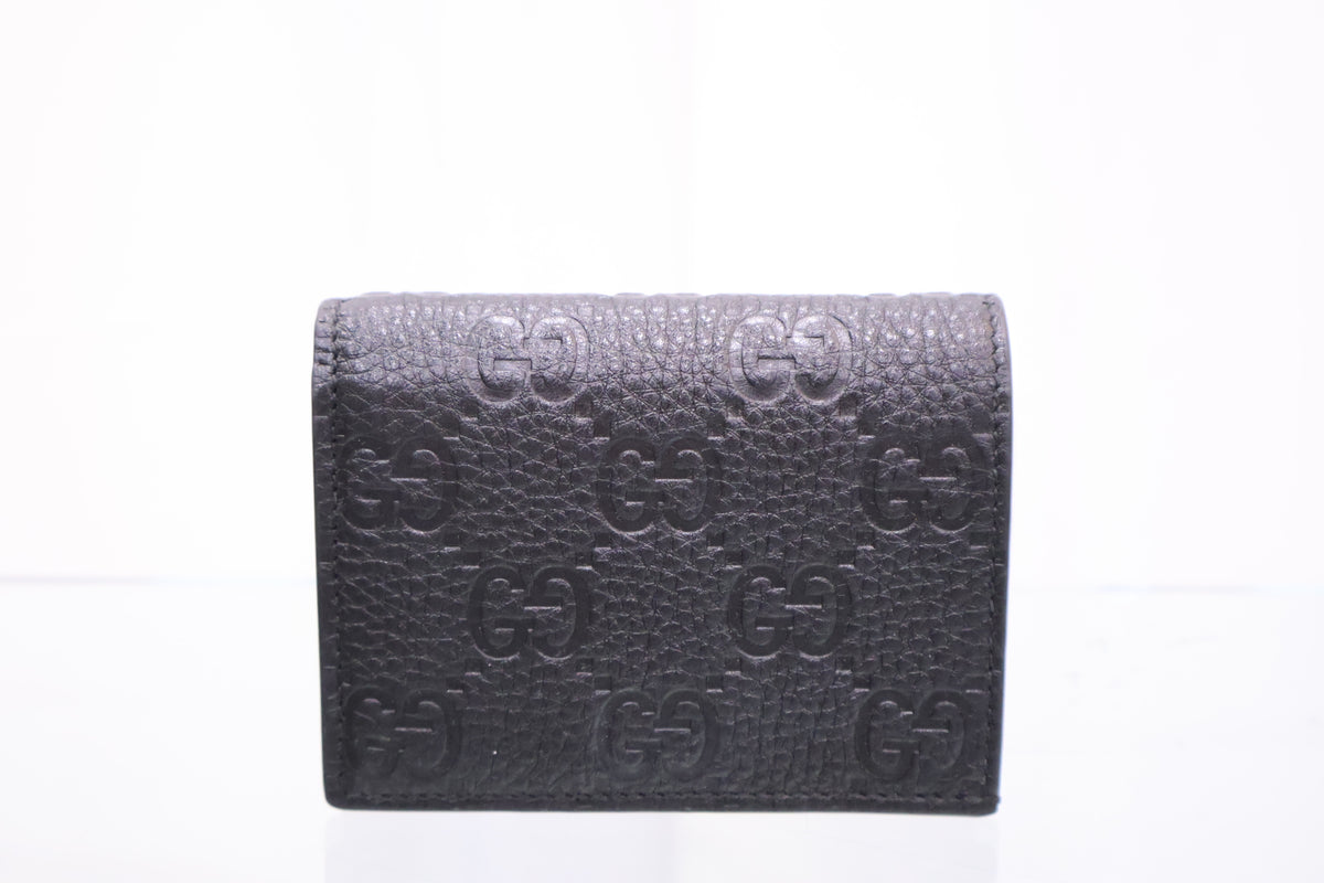 GG Emblem Mini Black Bifold Wallet 815901