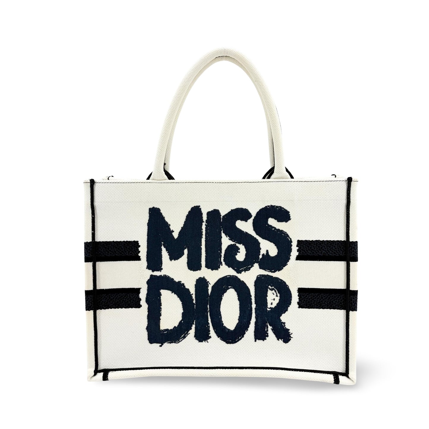 Dior Medium Book Tote Miss Dior White Black