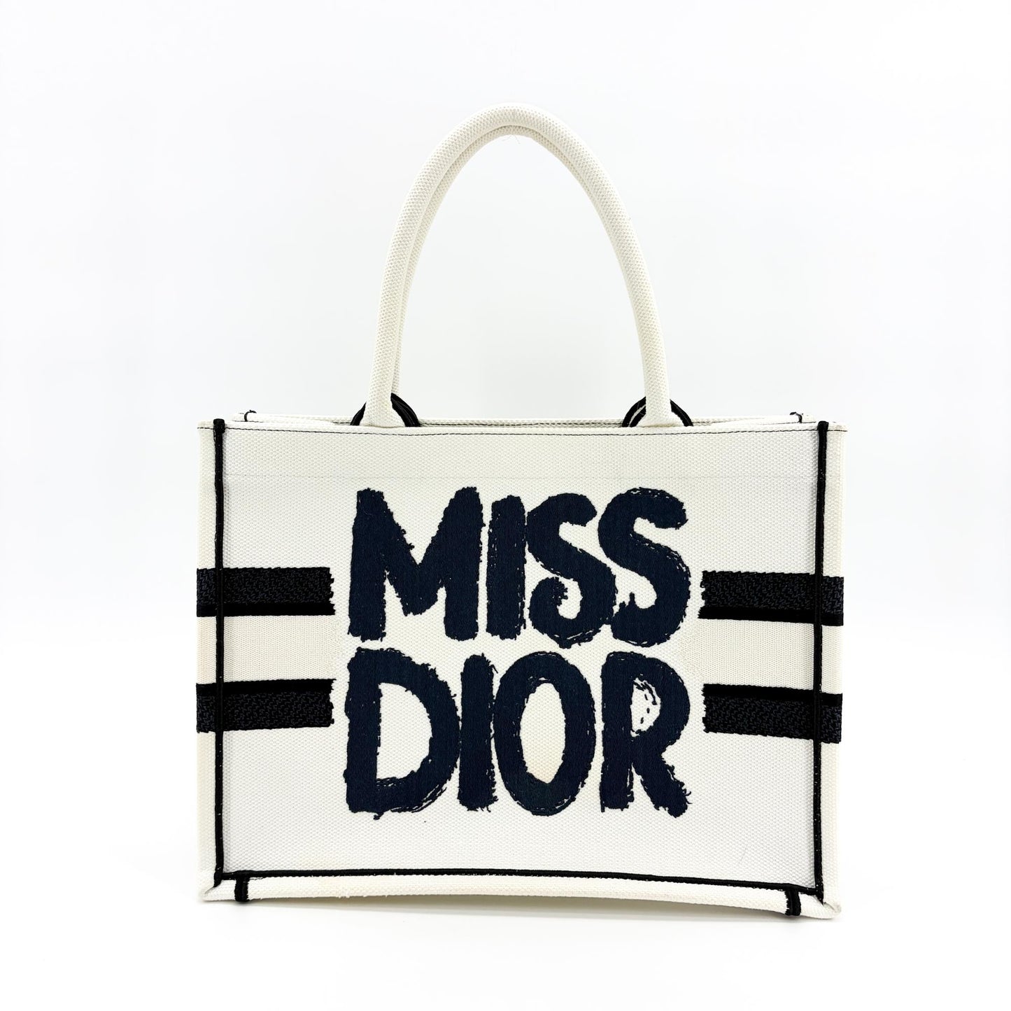 Dior Medium Book Tote Miss Dior White Black