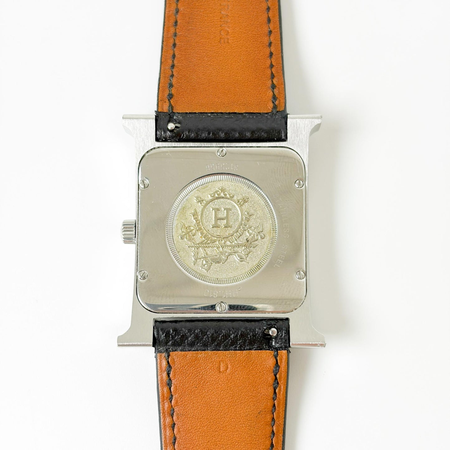 Hermès H-Hour MM Silver White Dial Black Strap