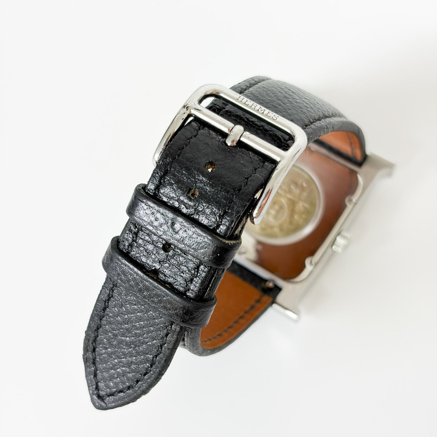 Hermès H-Hour MM Silver White Dial Black Strap