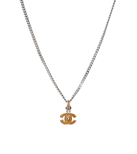 Chanel Beige CC Silver Necklace