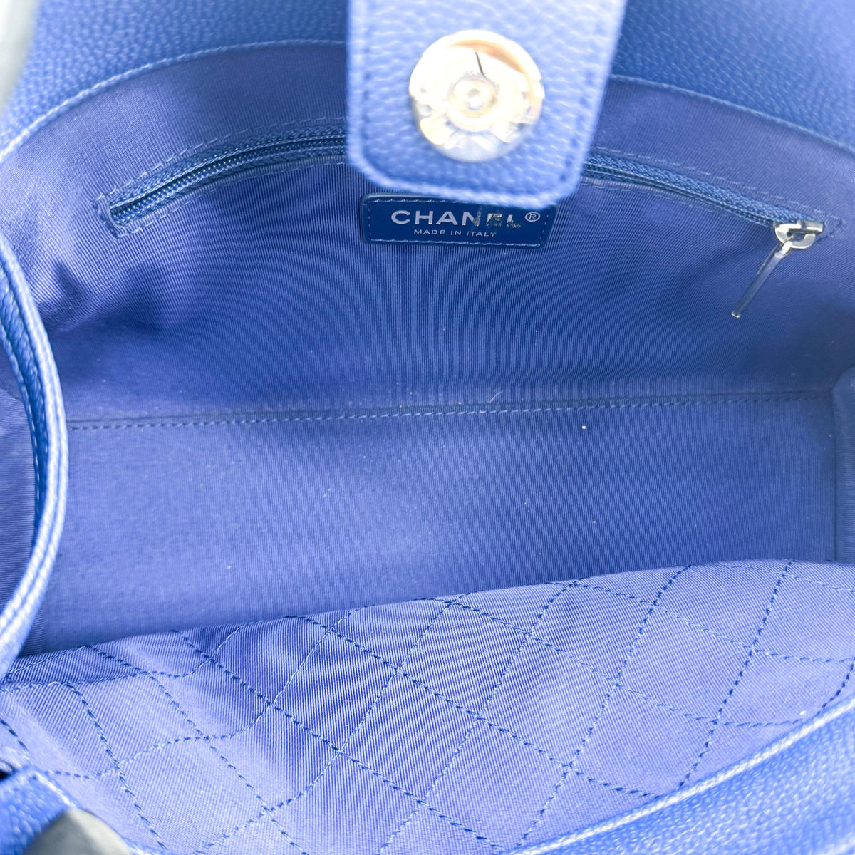 Chanel Caviar Quilted Tote Bag Navy Silver Hardware