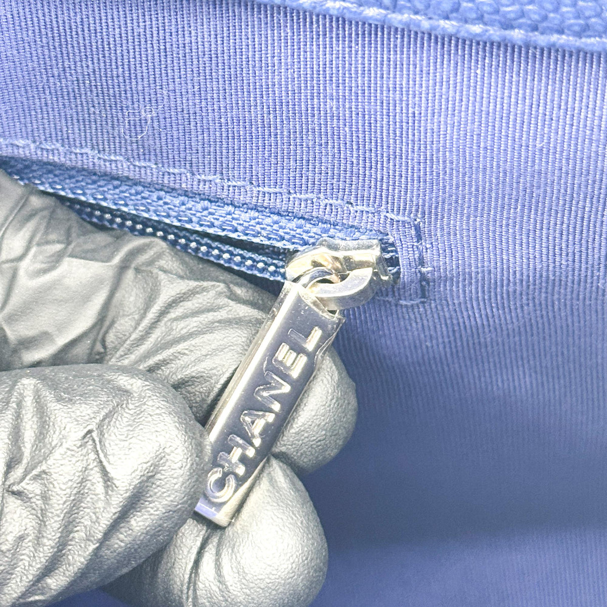 Chanel Caviar Quilted Tote Bag Navy Silver Hardware