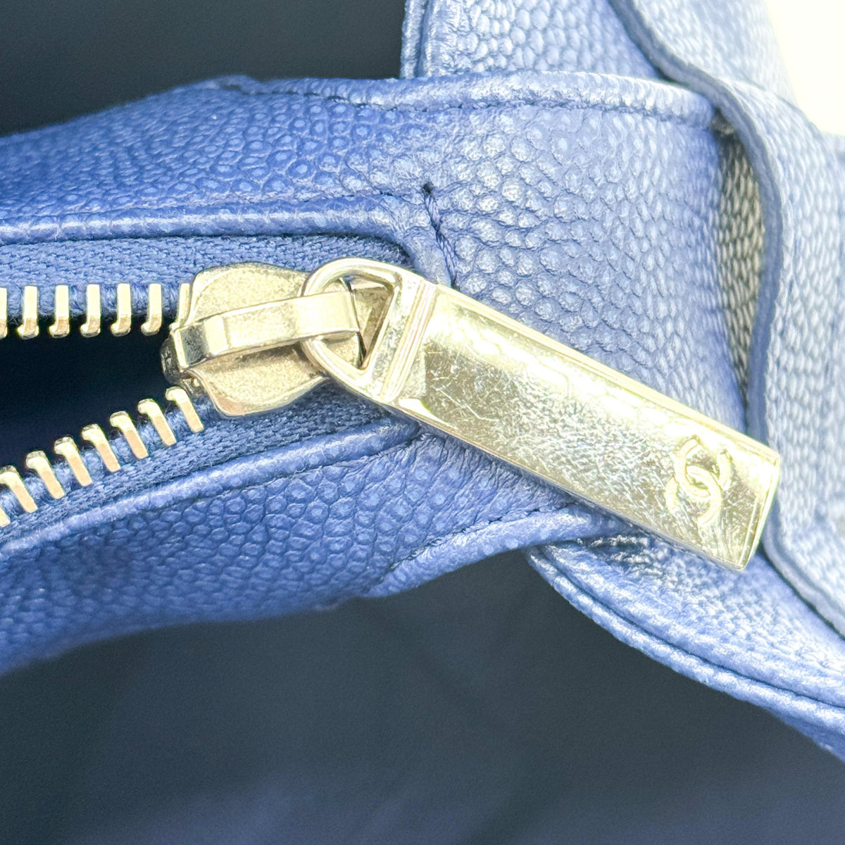Chanel Caviar Quilted Tote Bag Navy Silver Hardware