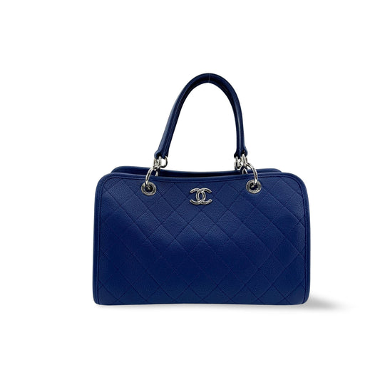 Chanel Caviar Quilted Tote Bag Navy Silver Hardware