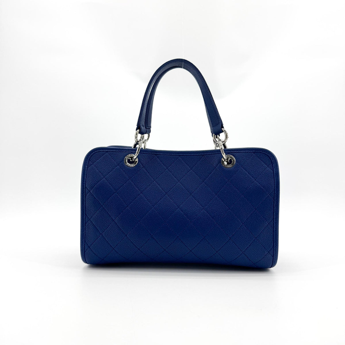 Chanel Caviar Quilted Tote Bag Navy Silver Hardware