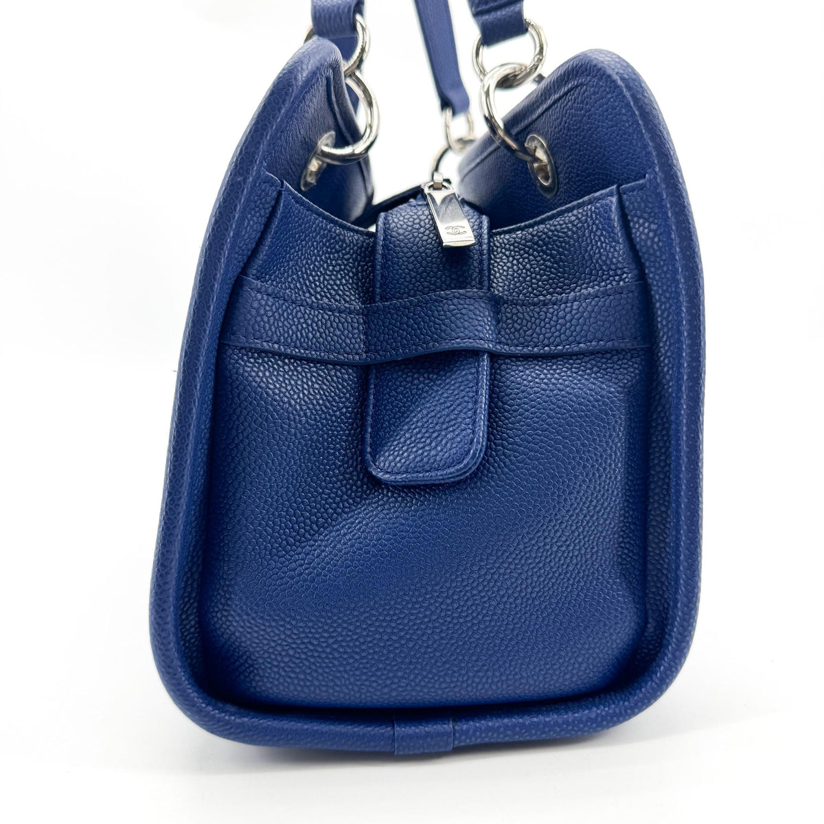 Chanel Caviar Quilted Tote Bag Navy Silver Hardware