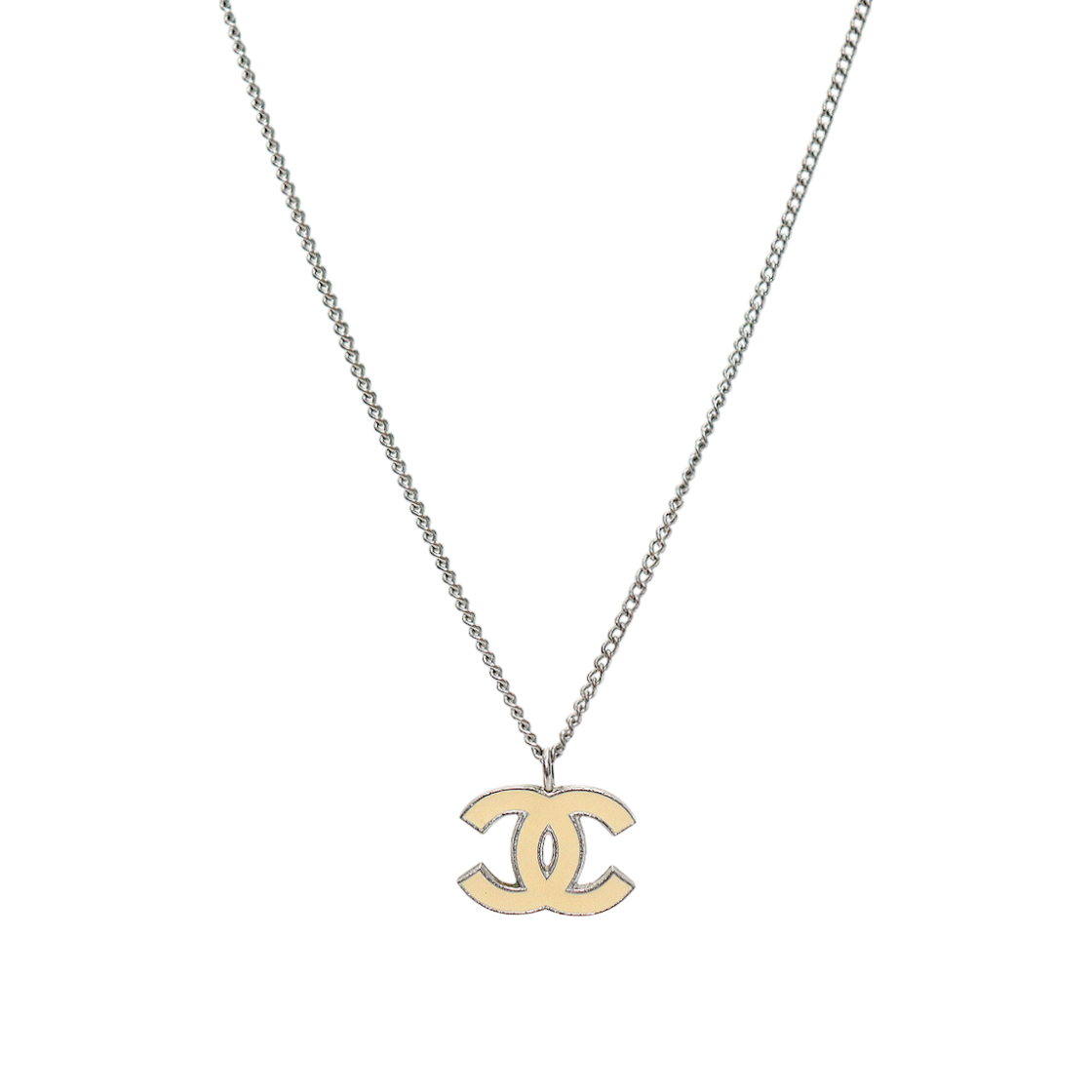 Chanel Ivory CC Silver Necklace