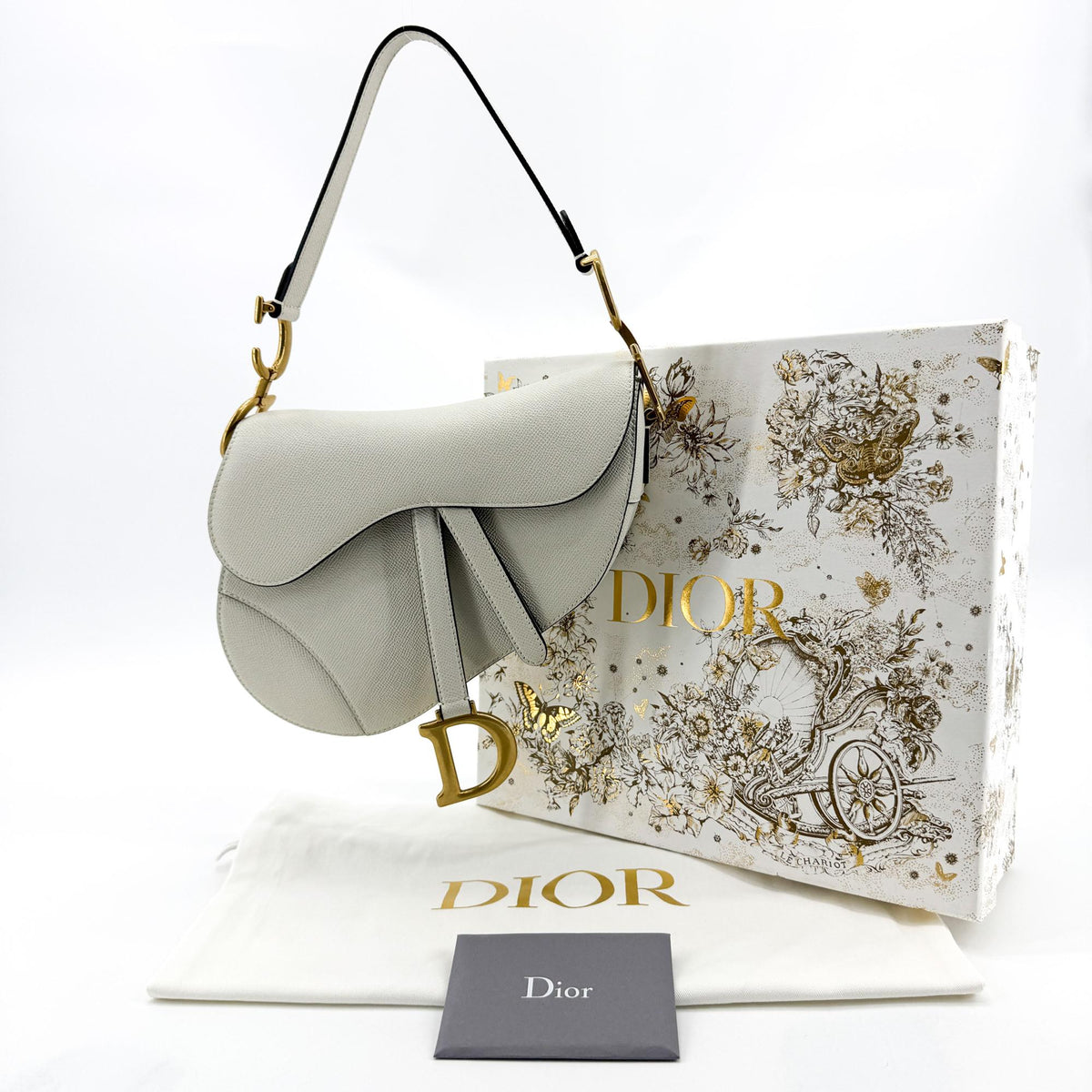 Dior Medium Saddle Bag White Gold Hardware