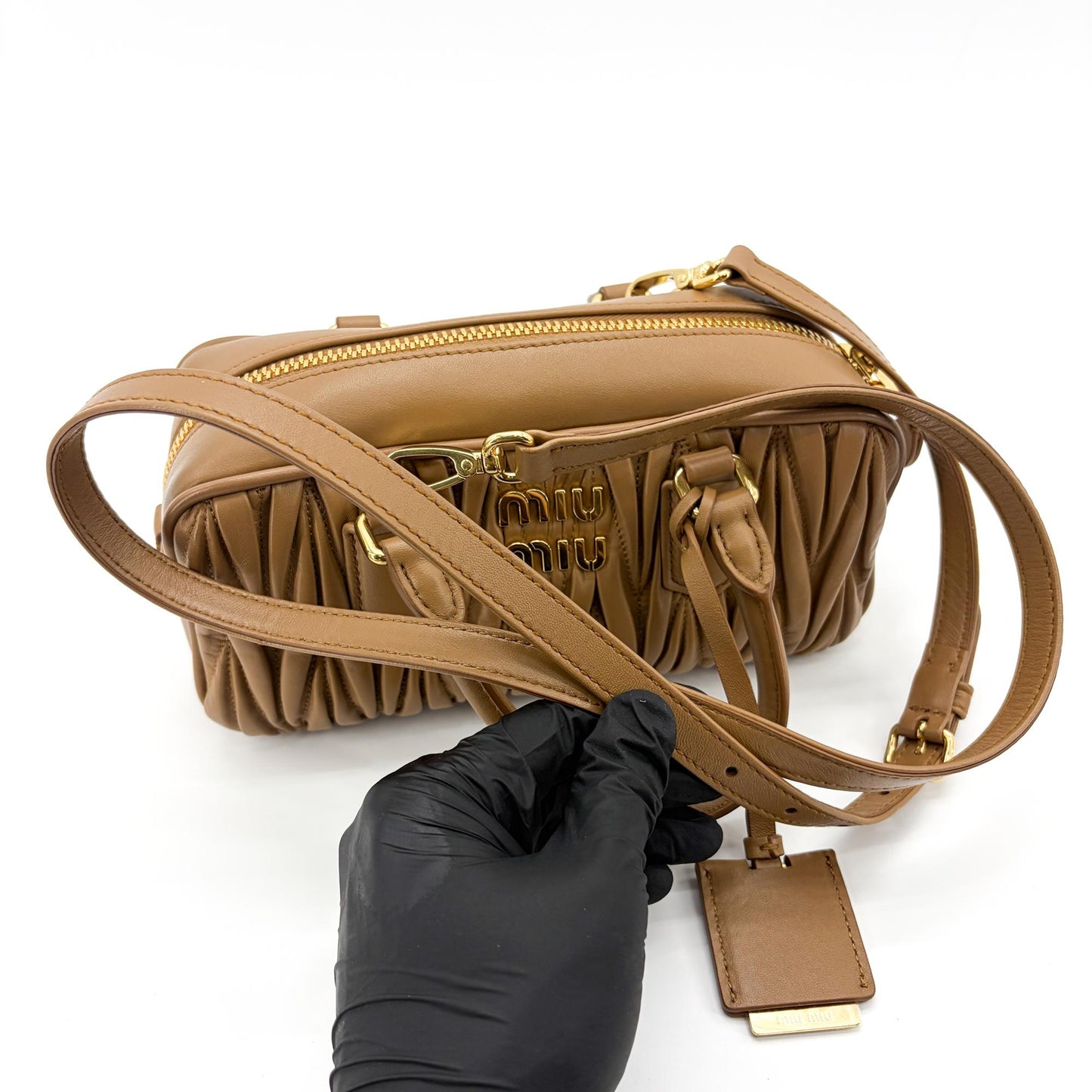 Miu Miu Arkadi Matelassé Napa Leather Bag Brown