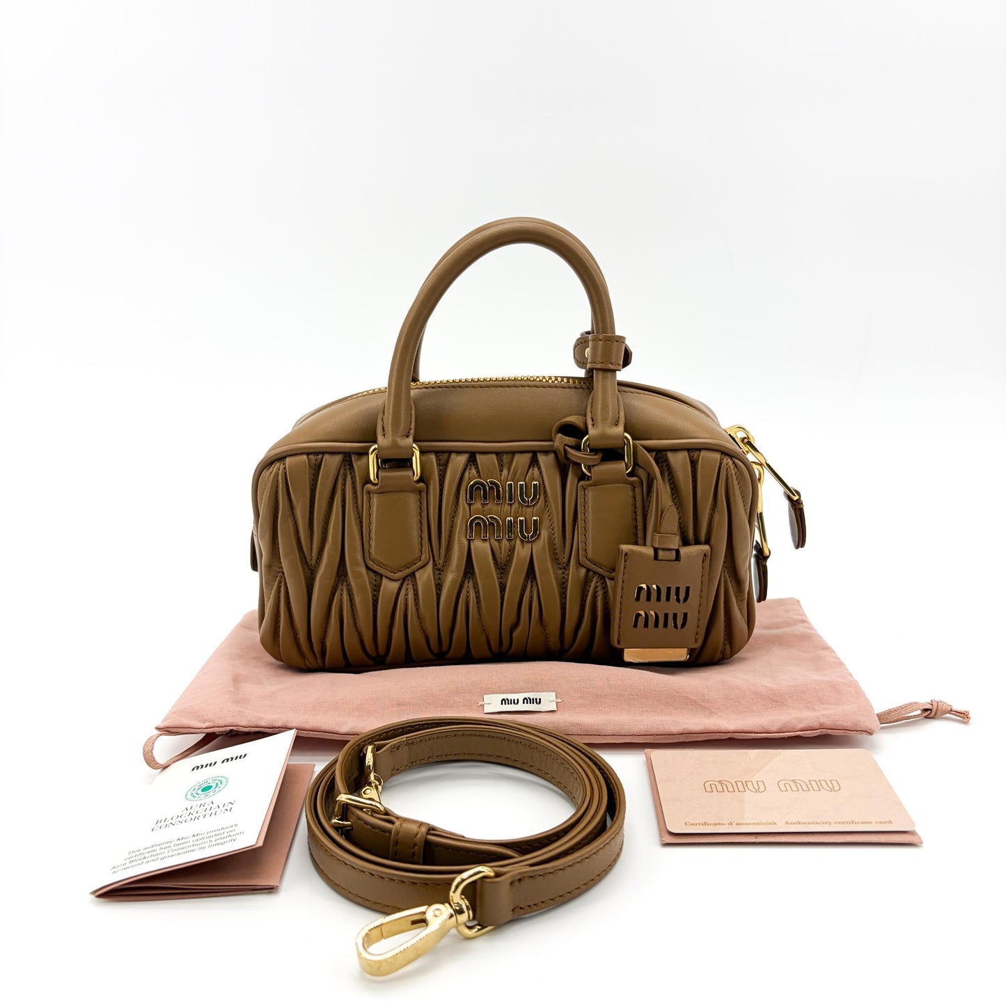 Miu Miu Arkadi Matelassé Napa Leather Bag Brown