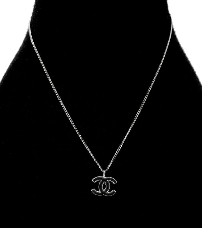 Chanel Brown CC Silver Necklace