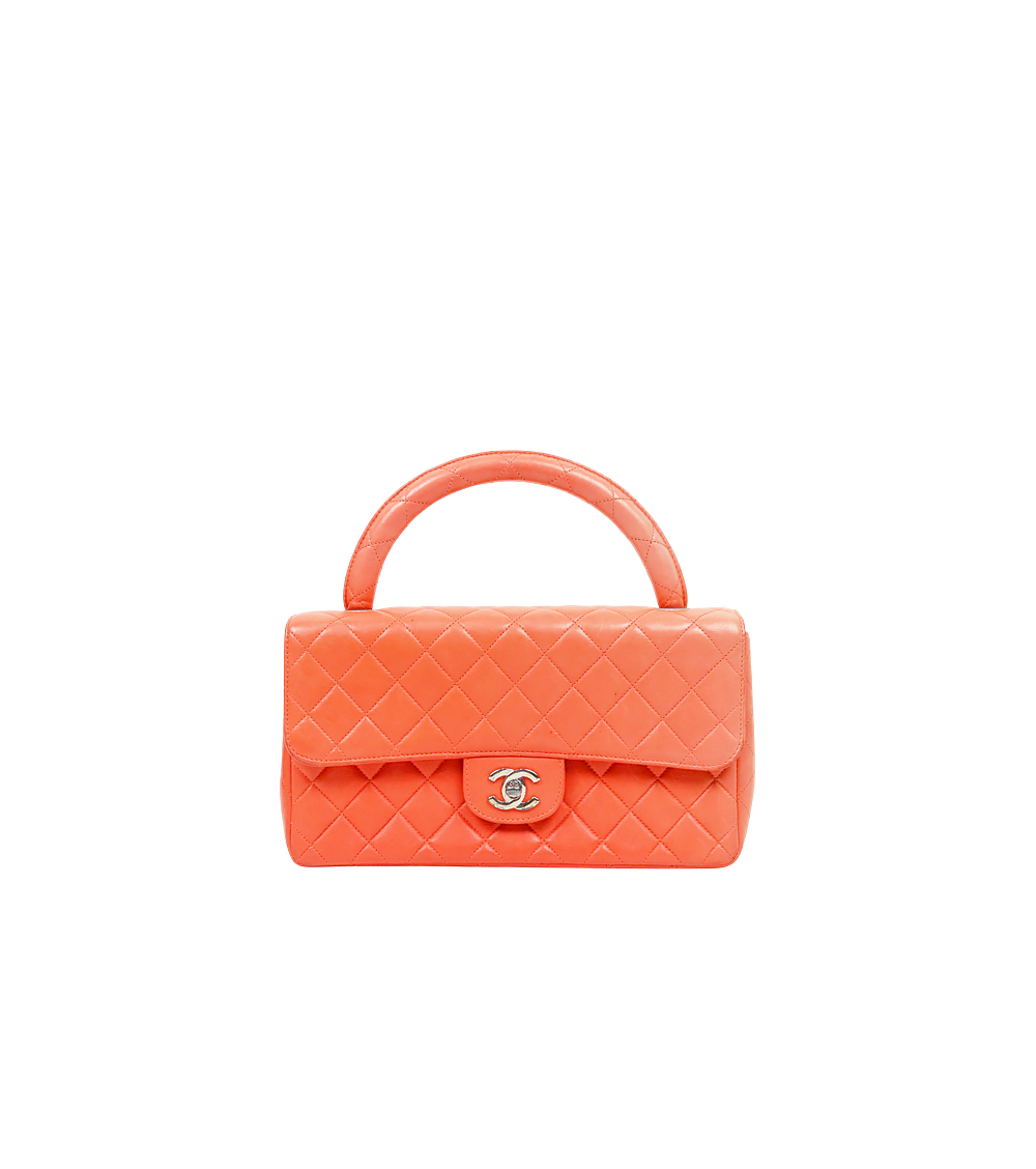 Chanel Orange Lambskin Quilted CC Top-Handle Tote Bag