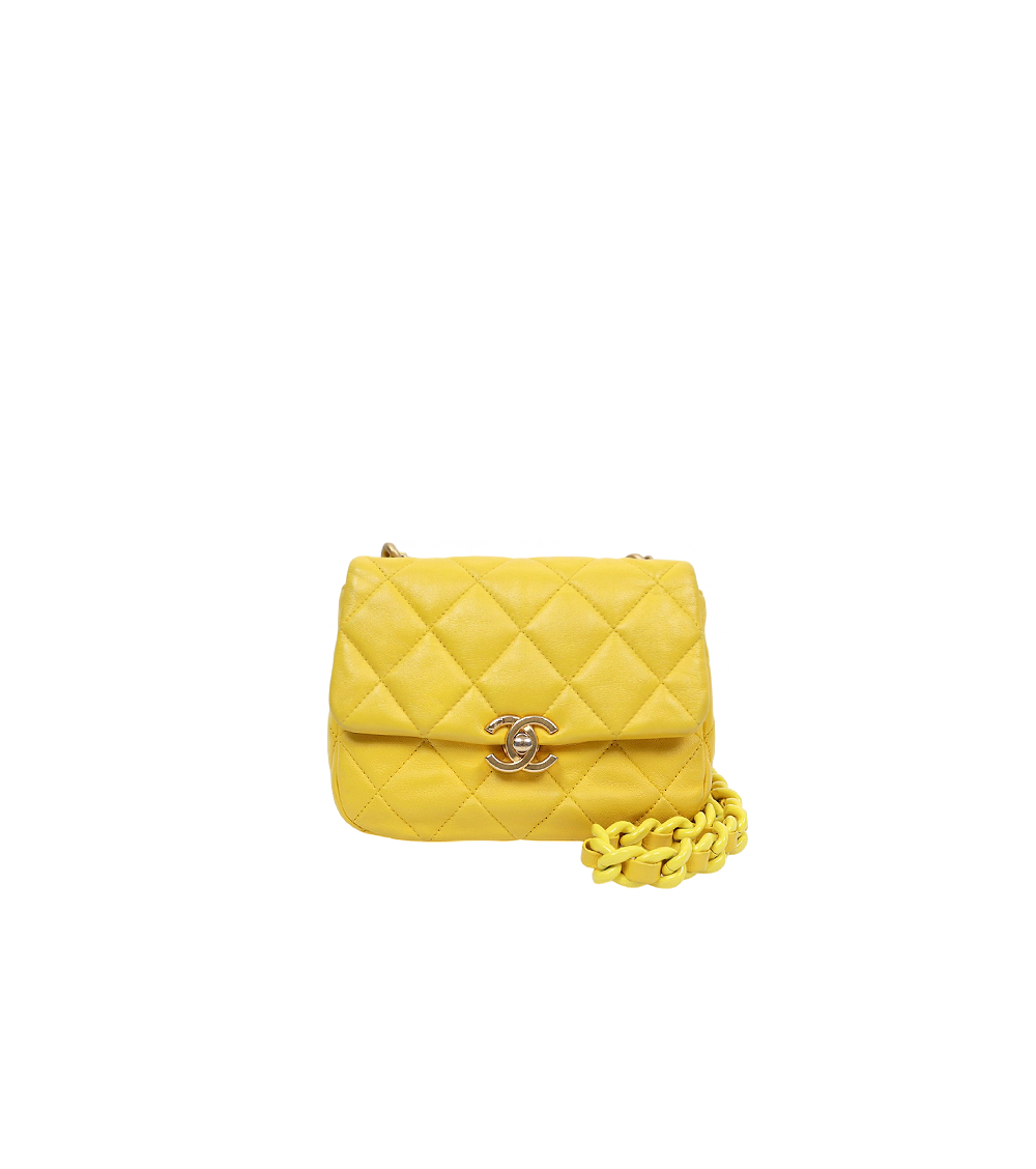 Chanel Yellow Lambskin Petite Sac Shoulder Bag