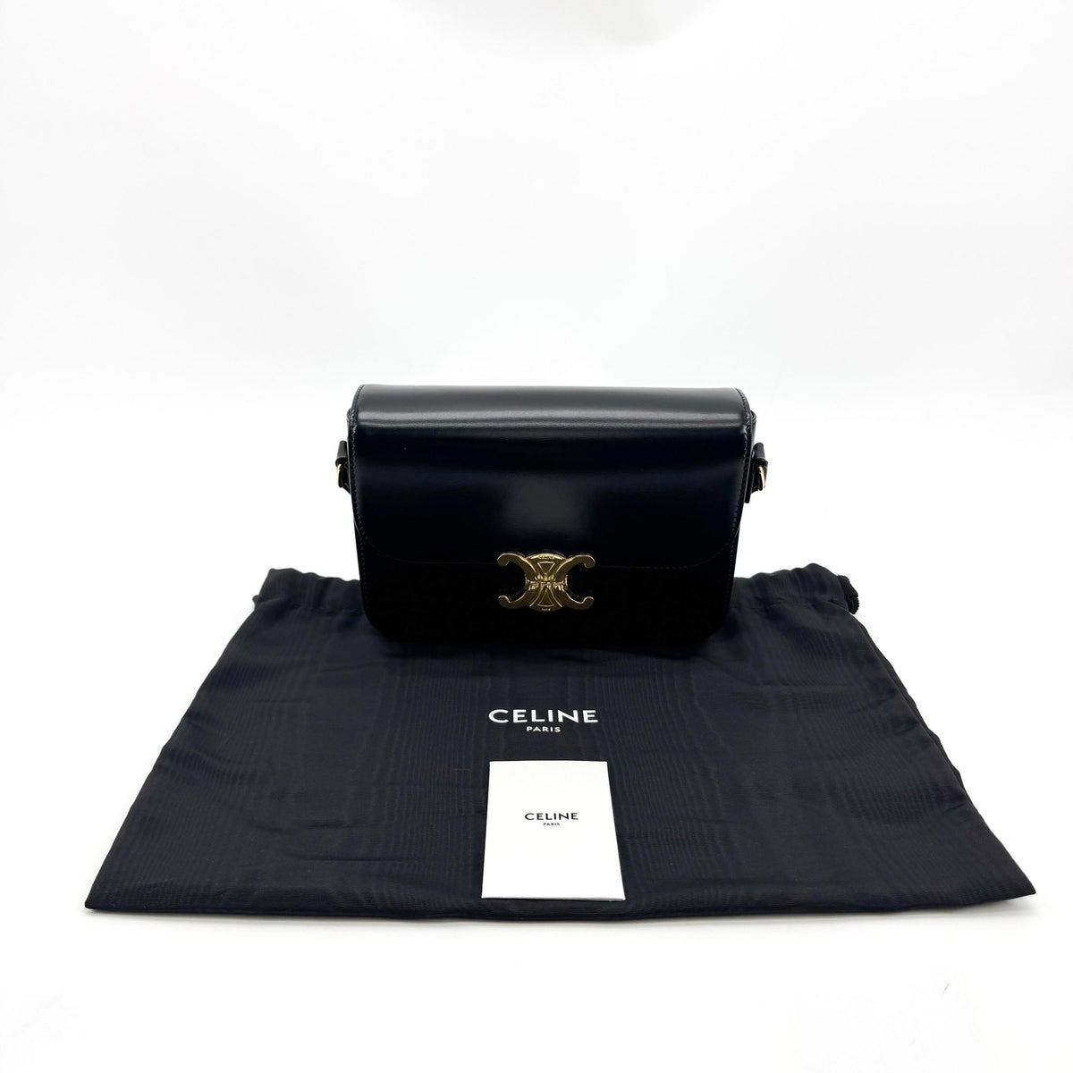 Celine Tin Triomphe Bag Shiny Calfskin Black
