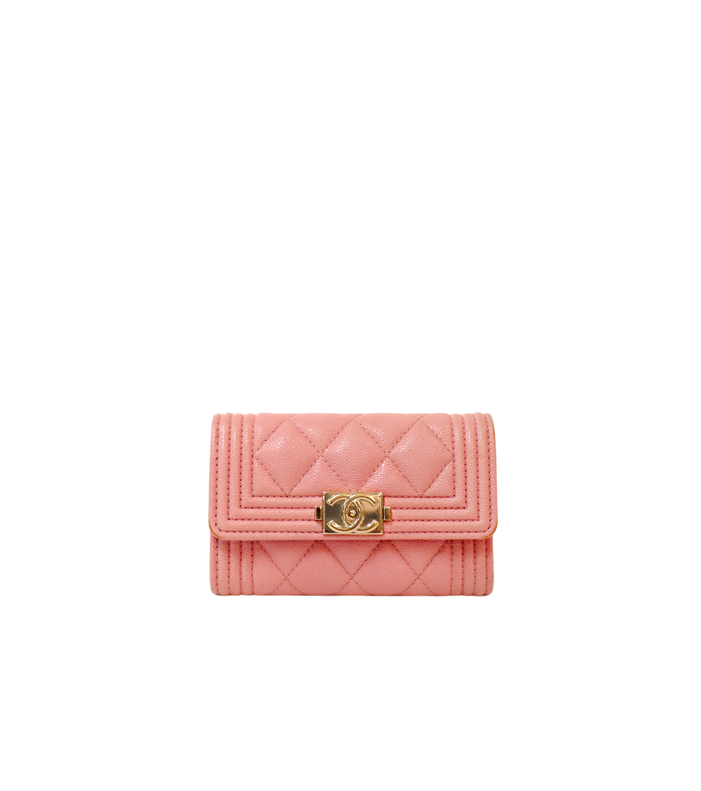 Chanel Pink Caviar Skin Boy Card Wallet