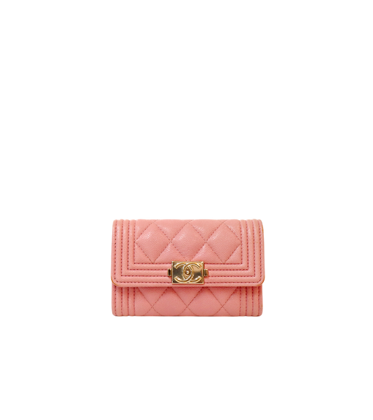 Chanel Pink Caviar Skin Boy Card Wallet