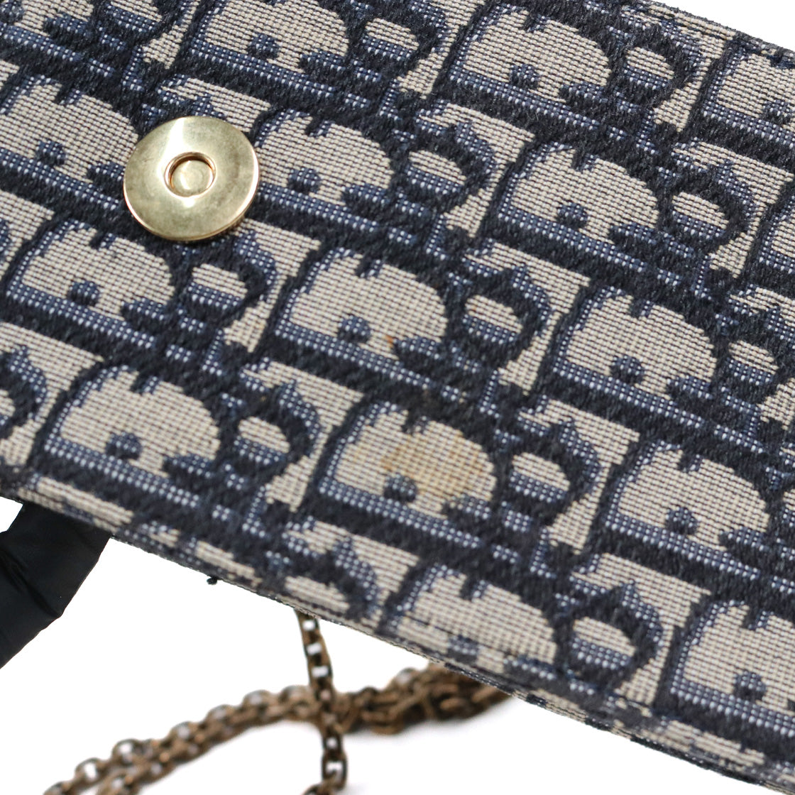 Dior Oblique Canvas Vertical Saddle Phone Holder Chain Crossbody Bag