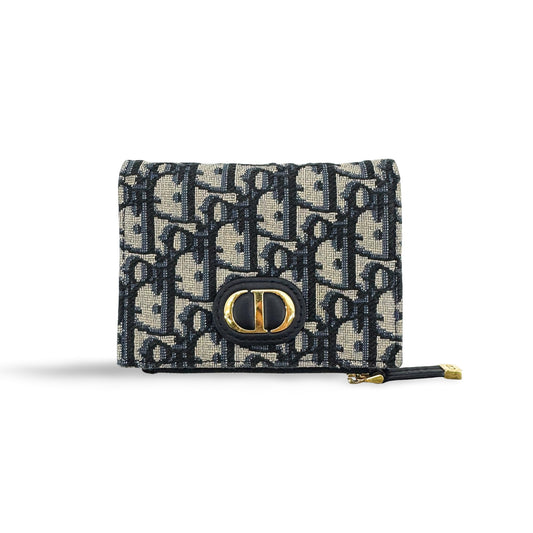 Dior 30 Montaigne Compact Wallet Blue Oblique