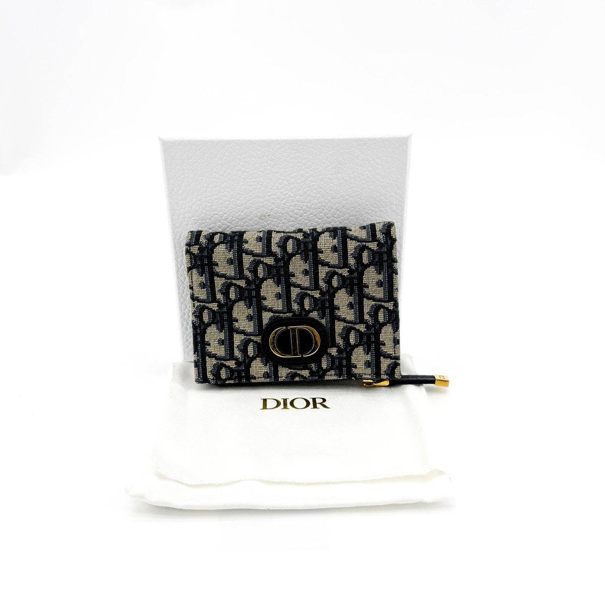 Dior 30 Montaigne Compact Wallet Blue Oblique