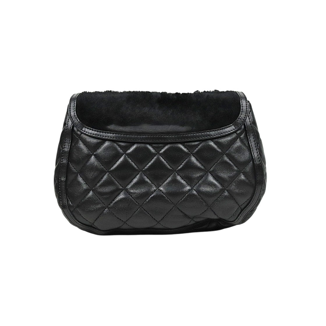 Chanel Black Quilted CC Shearling Flap Chain Shoulder Bag