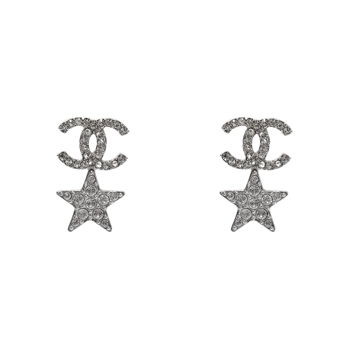 Chanel B20P Cubic Star CC Silver Earrings