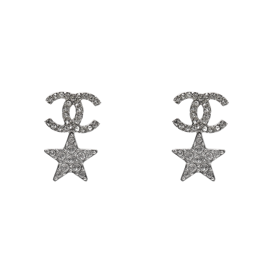 Chanel B20P Cubic Star CC Silver Earrings
