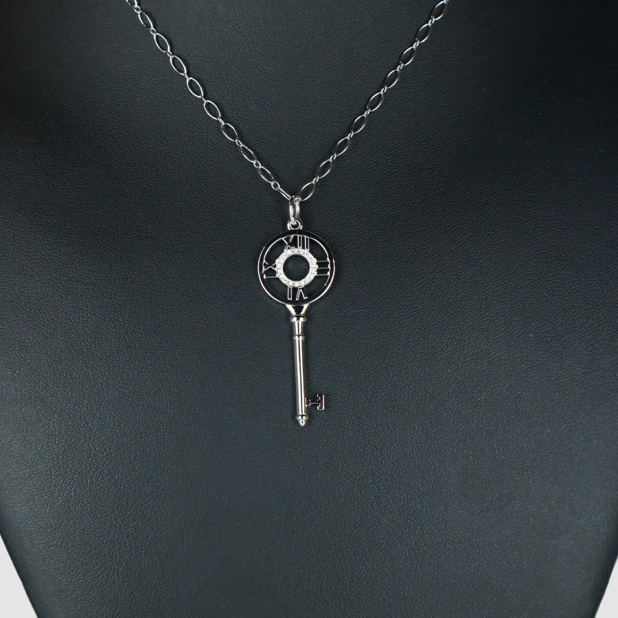 Ann Co. Atlas Diamond Key Pendant White Gold Necklace