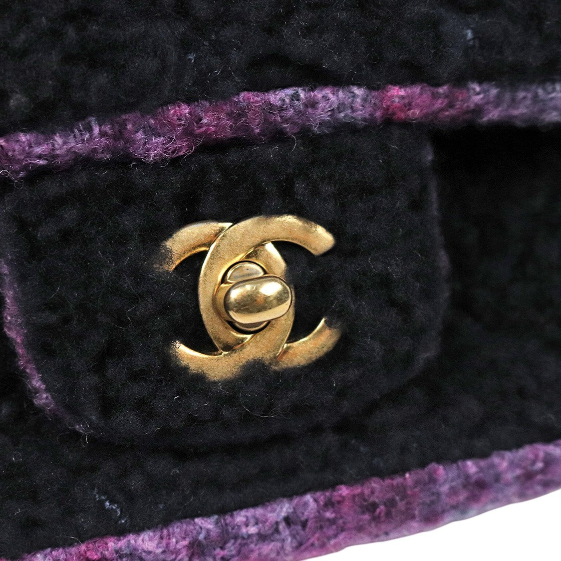 Chanel Black and Purple Shearling Flap Crossbody Bag