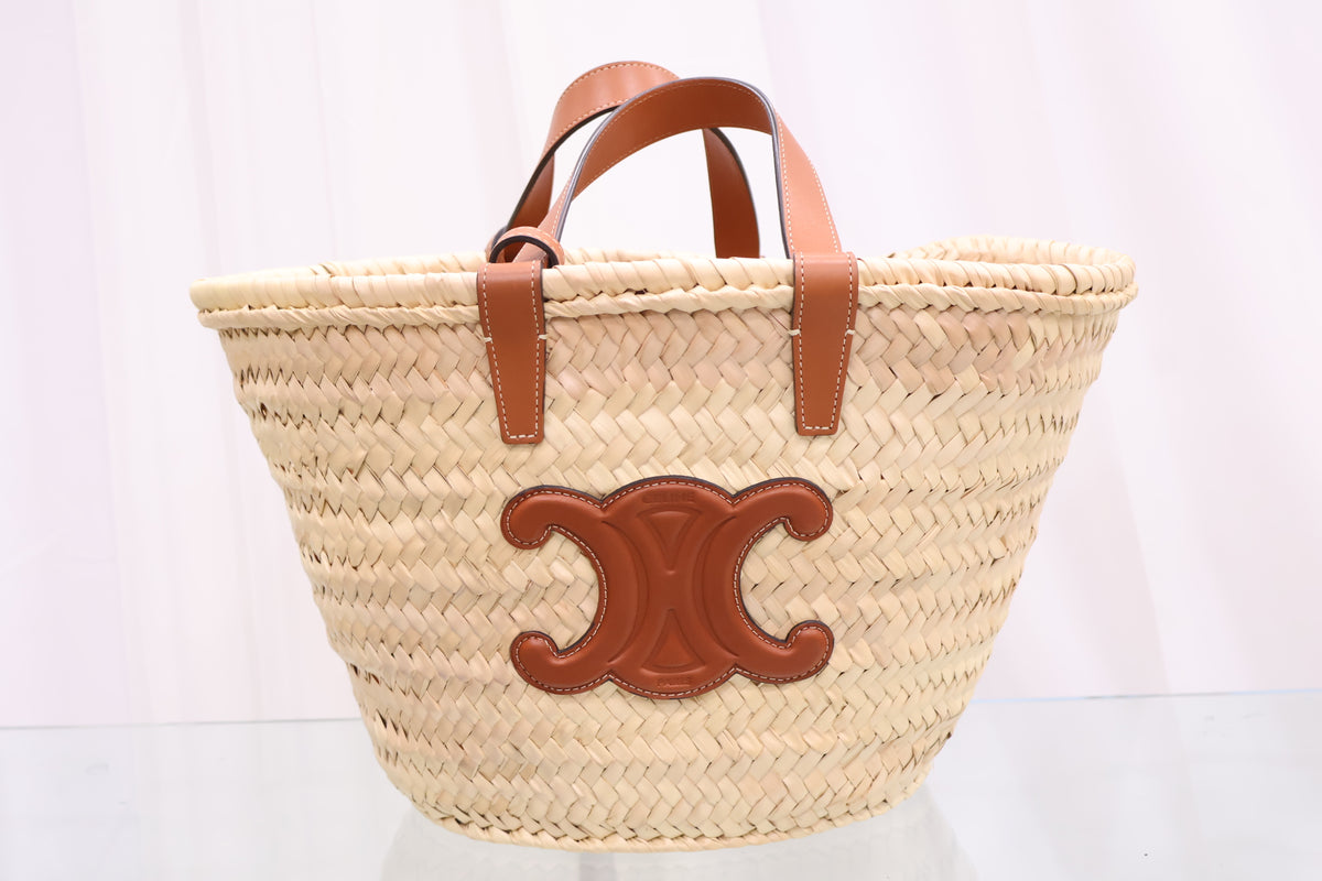 Rattan Tin Classic Panier Palm Leaf Calfskin Tan Tote Bag 113832EFA.04LU