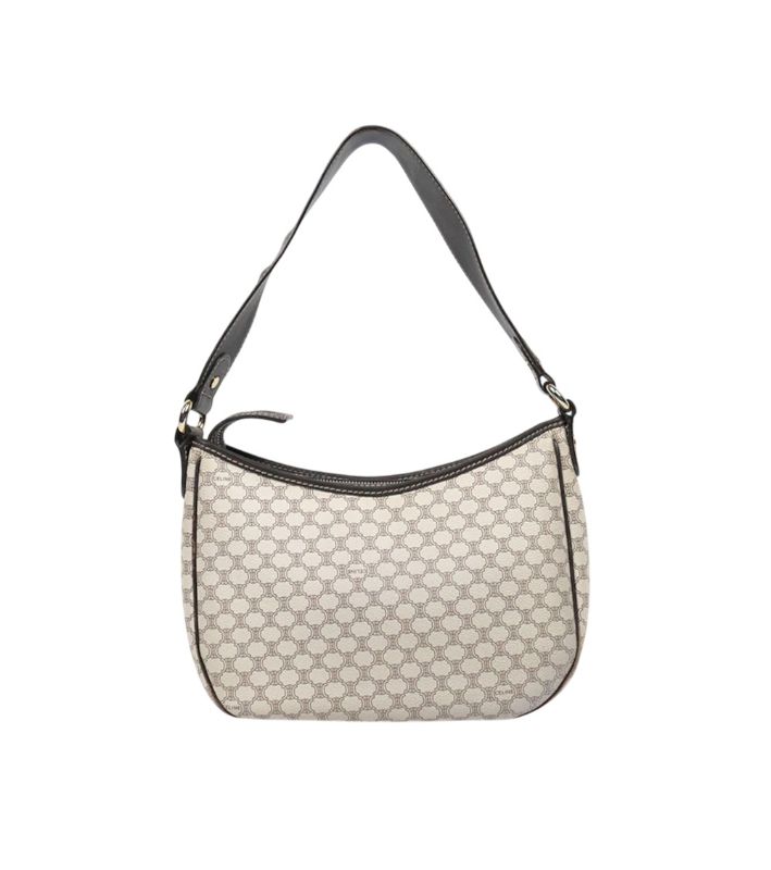 Céline White Macadam Two-Pocket Hobo Bag