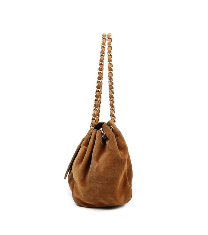 Chanel Brown Suede Accordion Chain Shoulder Bag