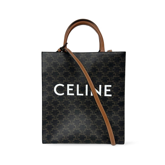 Celine Triomphe Canvas Small Vertical Cabas Bag Tan