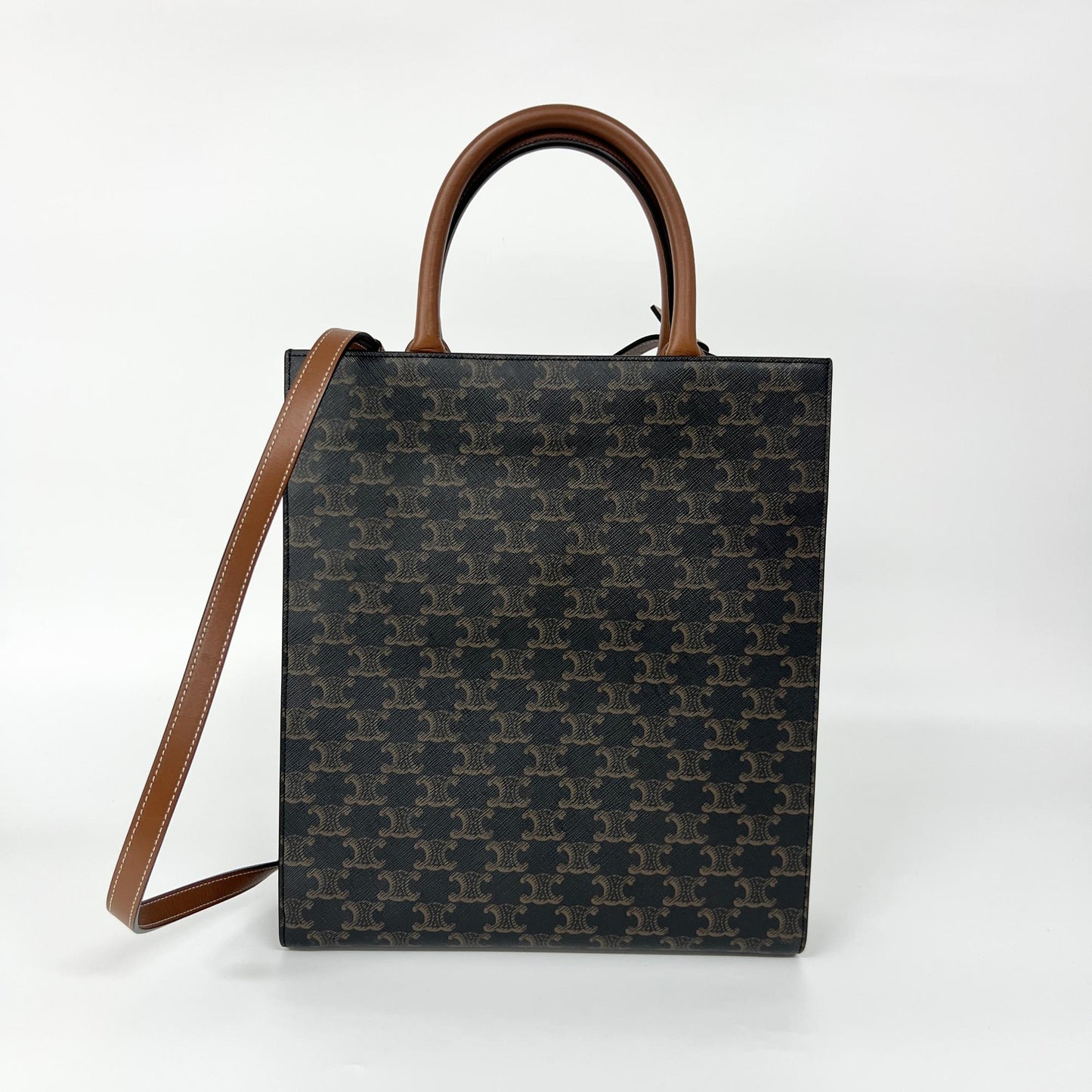 Celine Triomphe Canvas Small Vertical Cabas Bag Tan