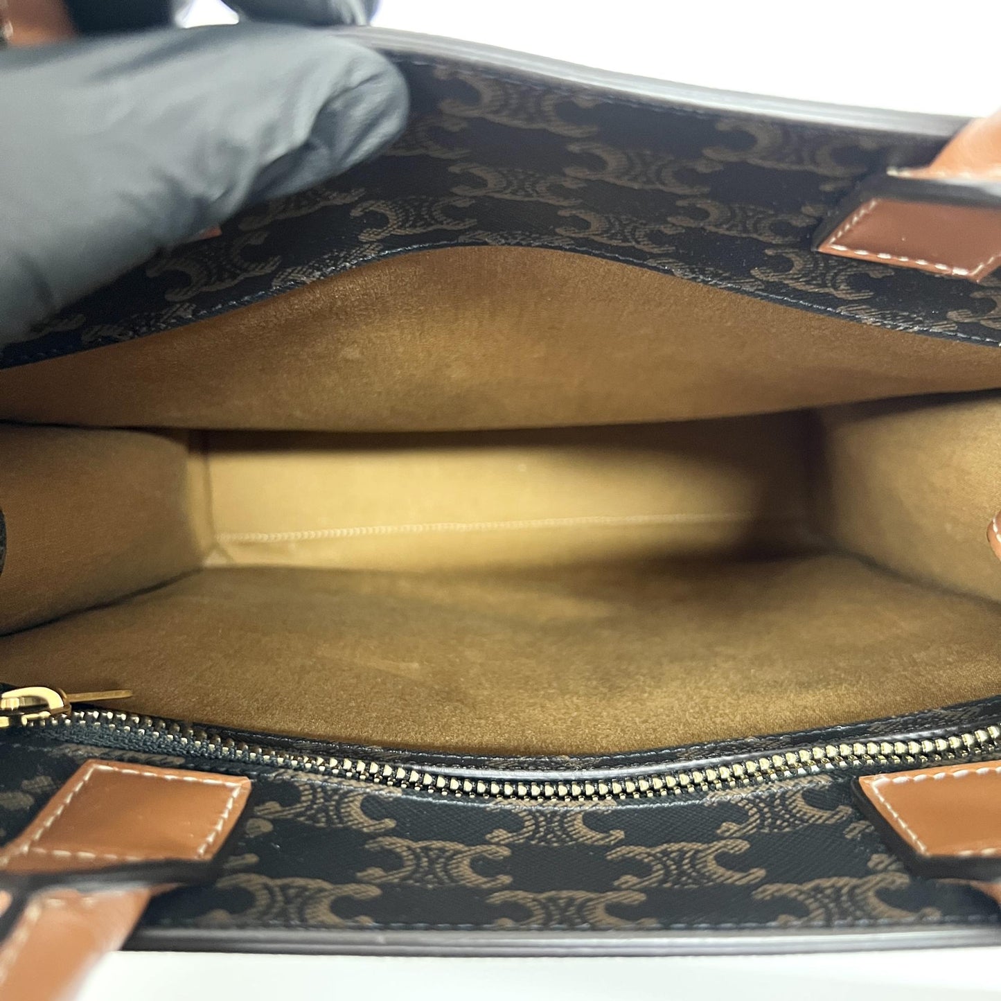 Celine Triomphe Canvas Small Vertical Cabas Bag Tan