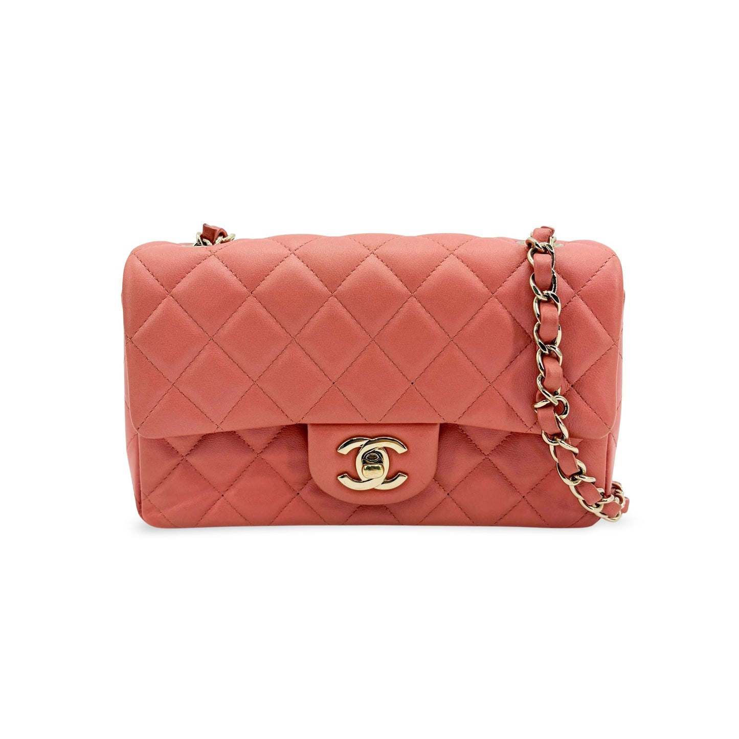 Chanel Classic Flap Bag Medium Gold Hardware Coral Pink