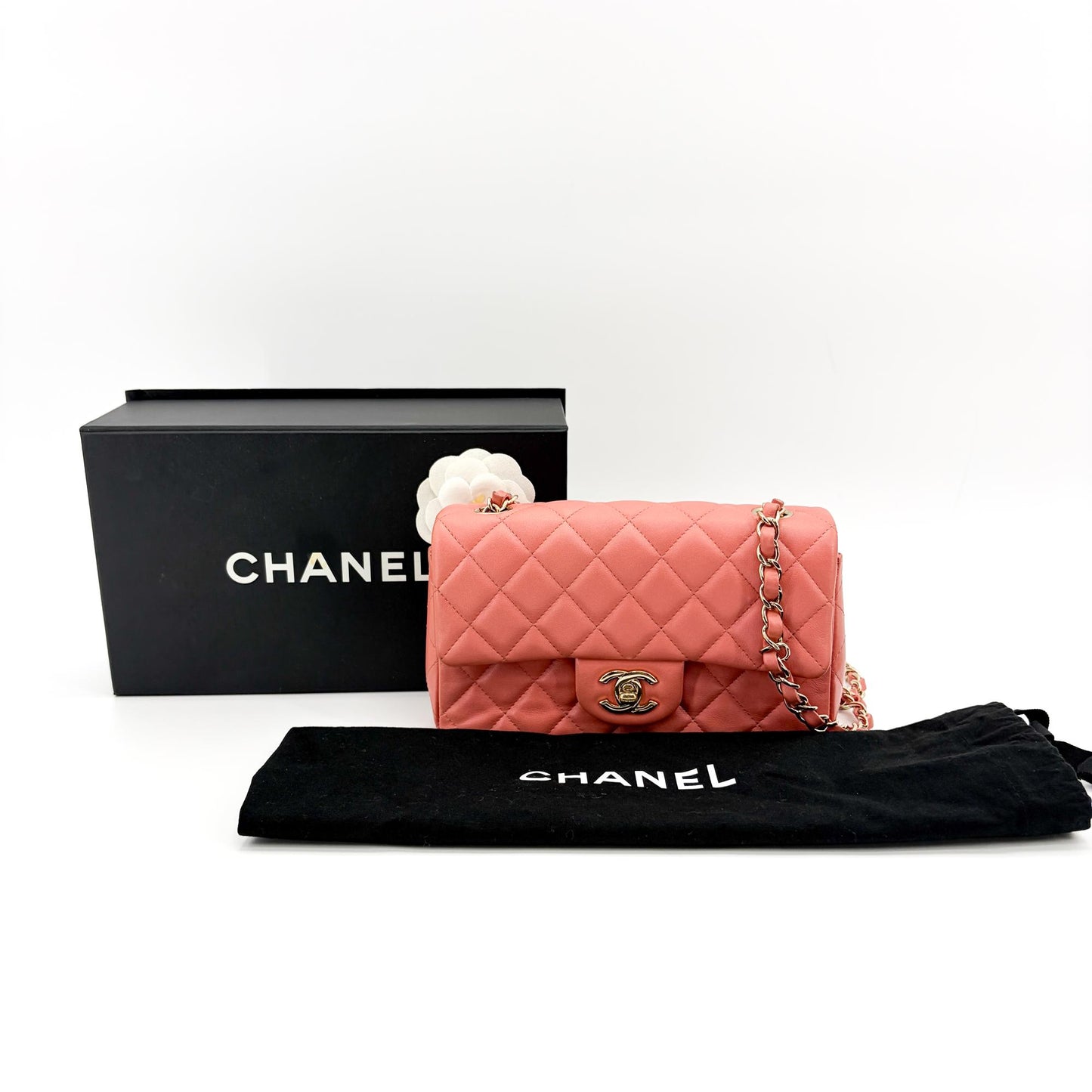 Chanel Classic Flap Bag Medium Gold Hardware Coral Pink
