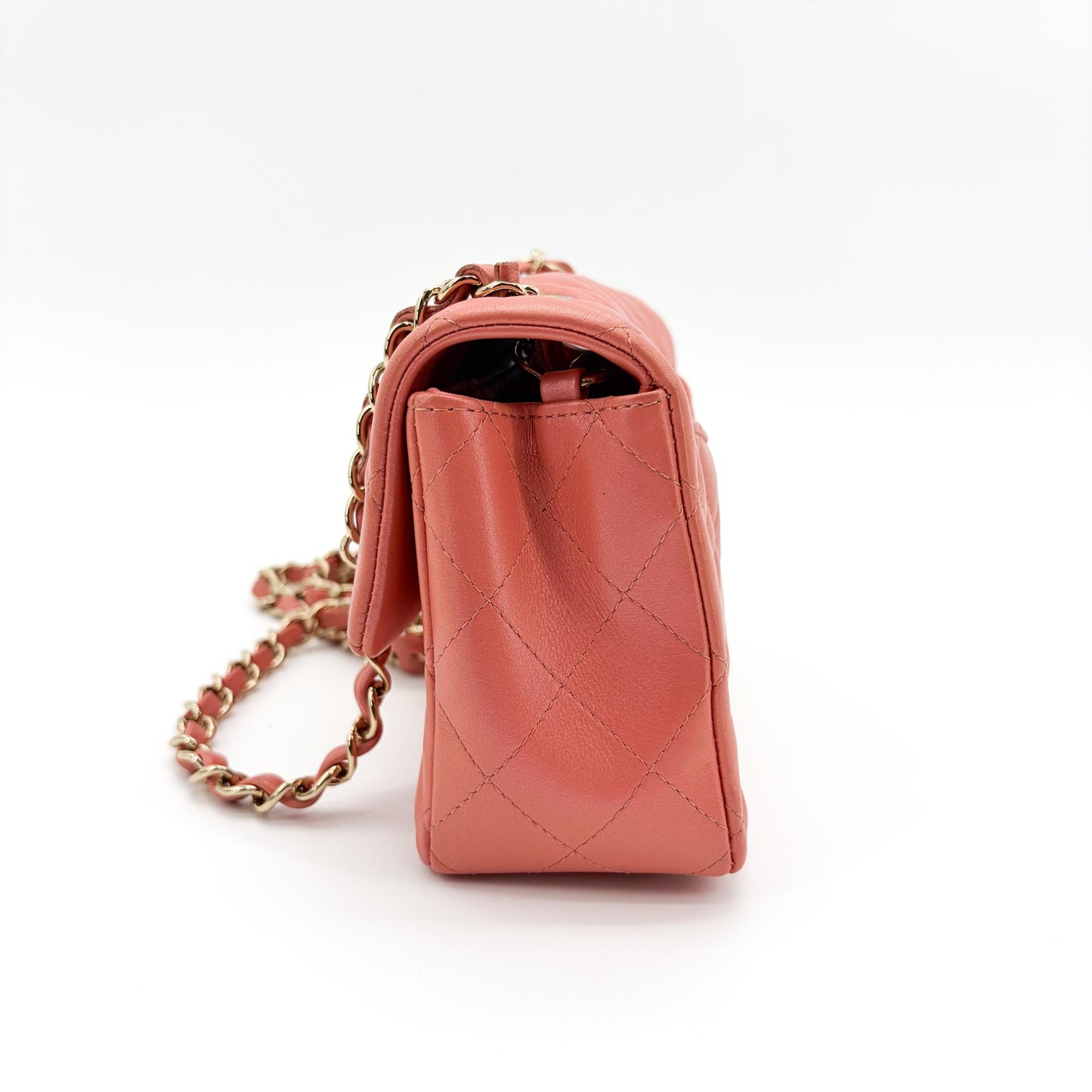 Chanel Classic Flap Bag Medium Gold Hardware Coral Pink