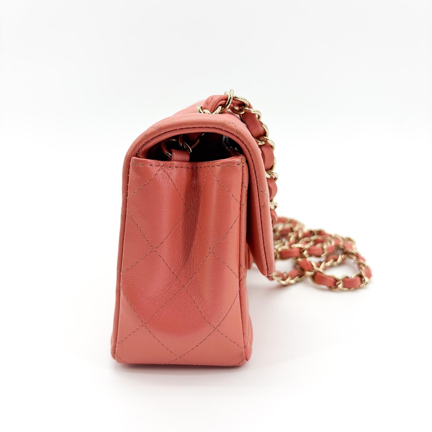 Chanel Classic Flap Bag Medium Gold Hardware Coral Pink