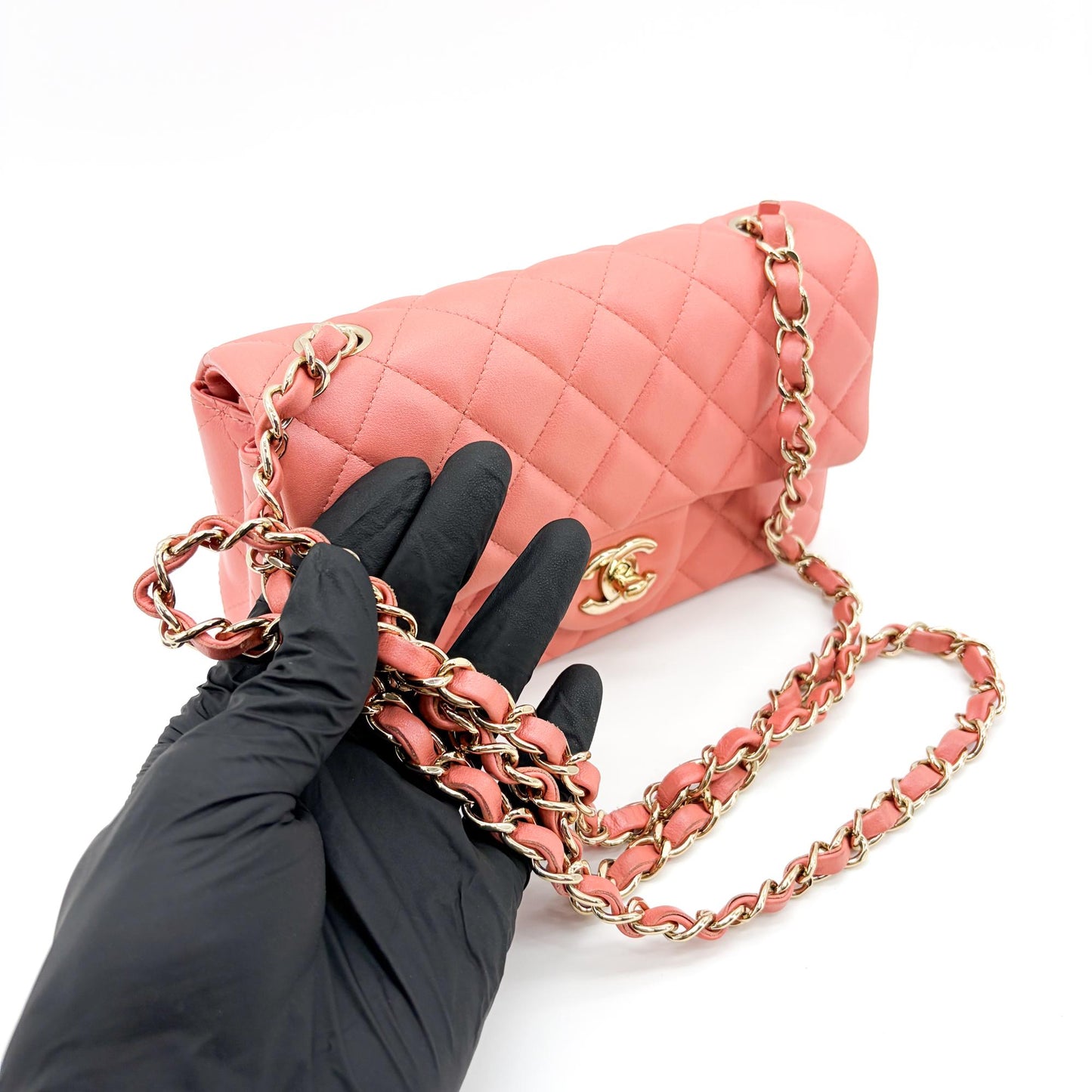 Chanel Classic Flap Bag Medium Gold Hardware Coral Pink