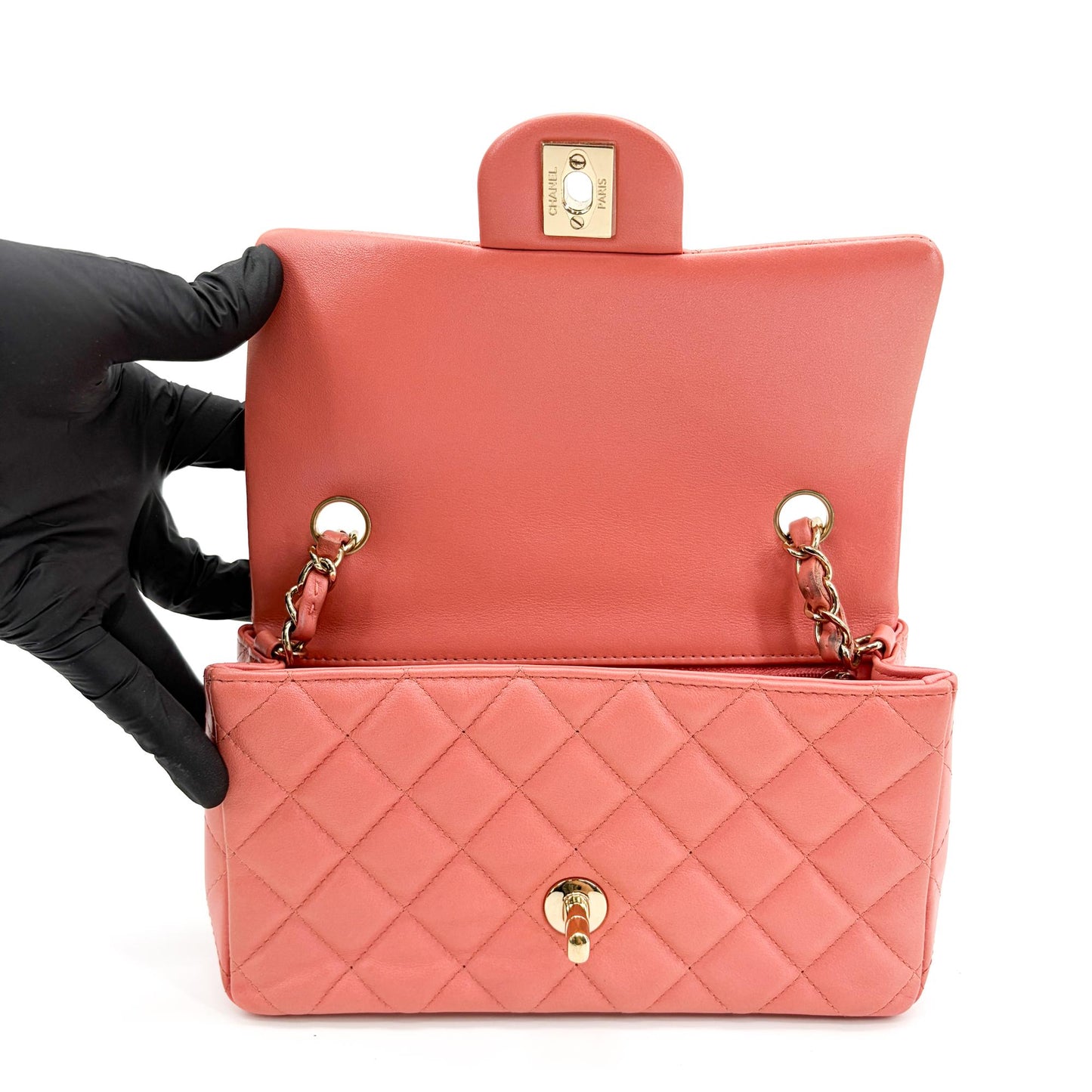 Chanel Classic Flap Bag Medium Gold Hardware Coral Pink